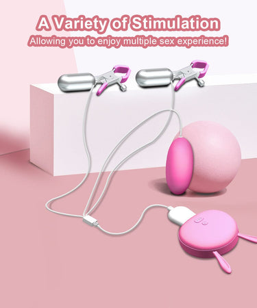 Triple Bunny- Rechargeable Vibrating Nipple Clamps and Clitoral Egg Bullet Nipple Clamps Scandals